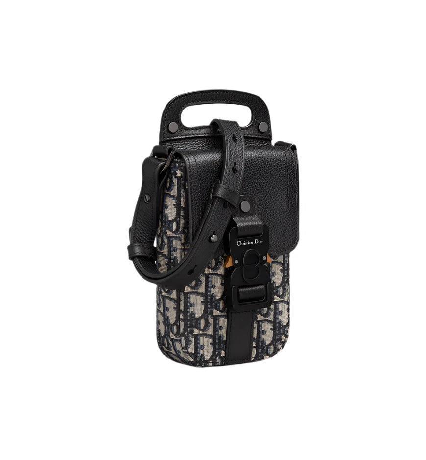 Saddle Vertical Pouch with Strap Beige and Black Dior Oblique Jacquard with Black Grained Calfskin Banlieue91