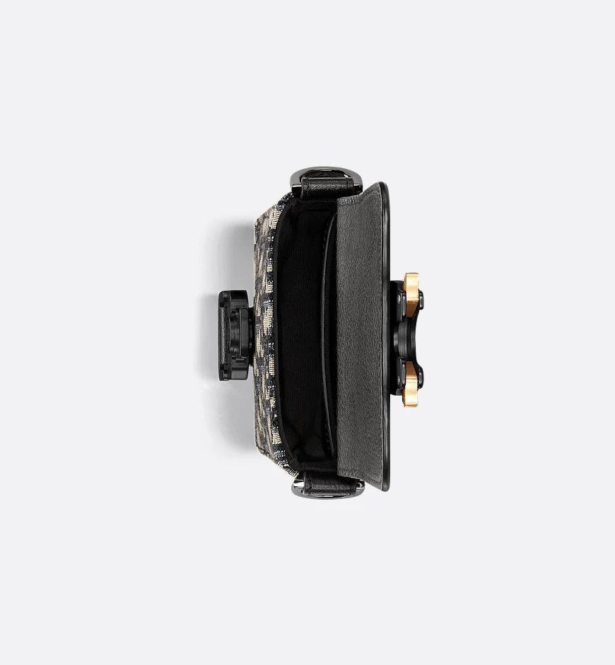 Saddle Vertical Pouch with Strap Beige and Black Dior Oblique Jacquard with Black Grained Calfskin Banlieue91