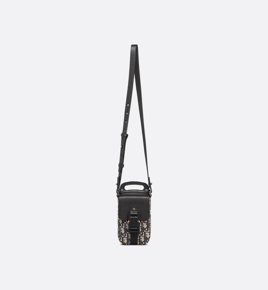 Saddle Vertical Pouch with Strap Beige and Black Dior Oblique Jacquard with Black Grained Calfskin Banlieue91