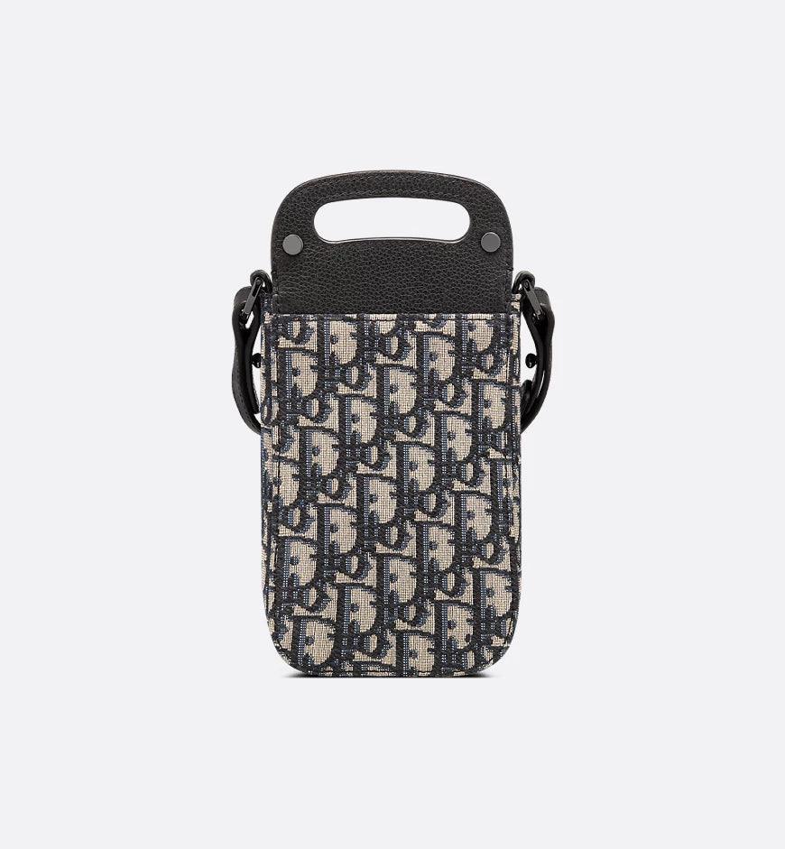 Saddle Vertical Pouch with Strap Beige and Black Dior Oblique Jacquard with Black Grained Calfskin Banlieue91