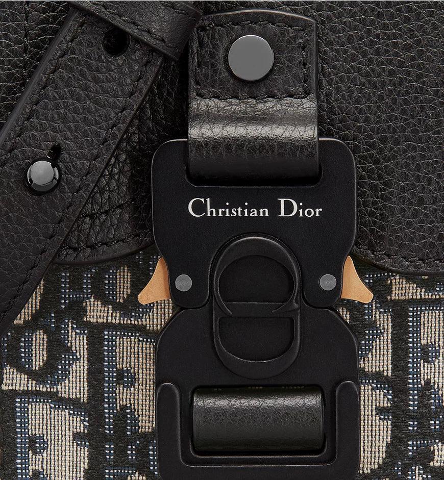 Saddle Vertical Pouch with Strap Beige and Black Dior Oblique Jacquard with Black Grained Calfskin Banlieue91