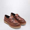 PRADA Men's Leather Loafers with Enamelled Metal Logo Strap Banlieue91