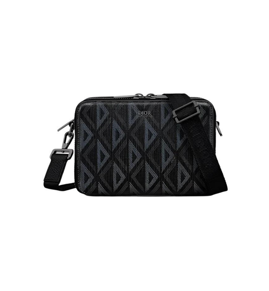 Christian Dior Zipped Pouch with Strap Black Coated Cotton Canvas with CD Diamond Print Banlieue91