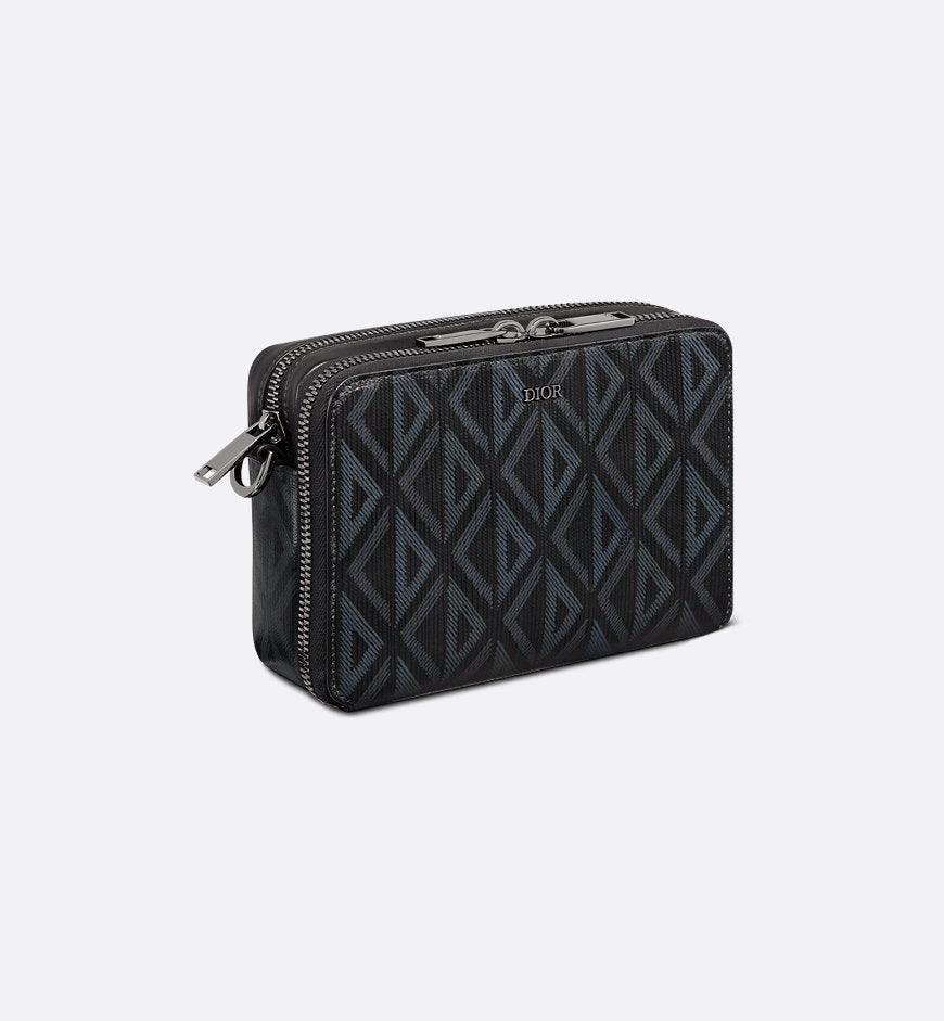 Christian Dior Zipped Pouch with Strap Black Coated Cotton Canvas with CD Diamond Print Banlieue91