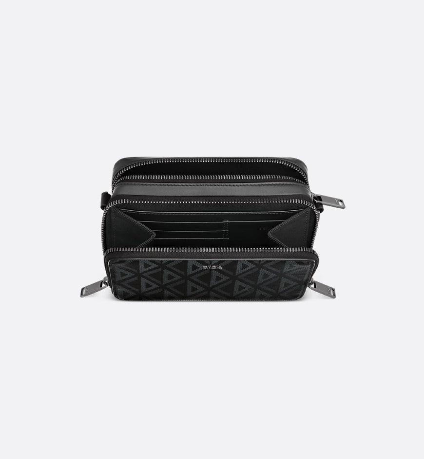 Christian Dior Zipped Pouch with Strap Black Coated Cotton Canvas with CD Diamond Print Banlieue91
