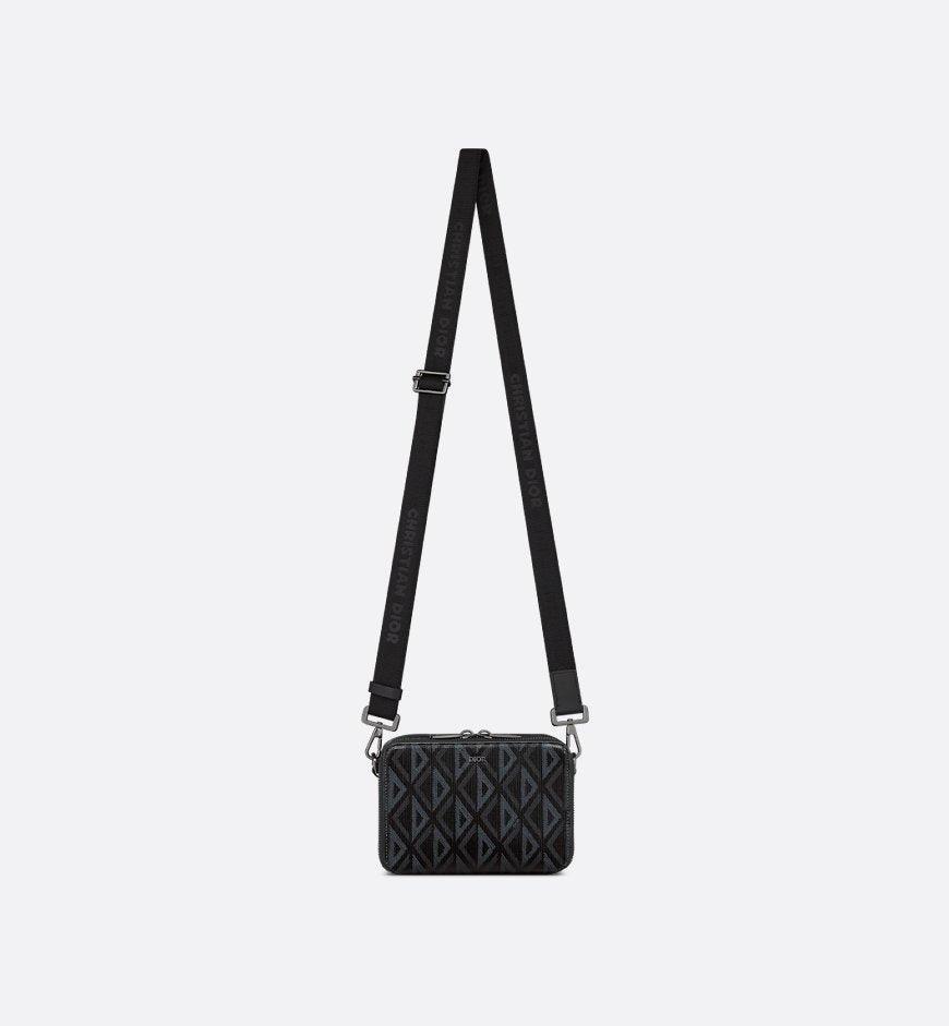 Christian Dior Zipped Pouch with Strap Black Coated Cotton Canvas with CD Diamond Print Banlieue91