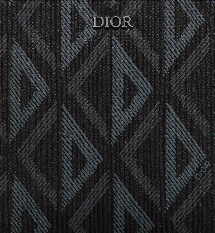 Christian Dior Zipped Pouch with Strap Black Coated Cotton Canvas with CD Diamond Print Banlieue91