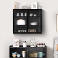 27.56"Glass Doors Modern Two-door Wall Cabinet with Featuring Three-tier Black