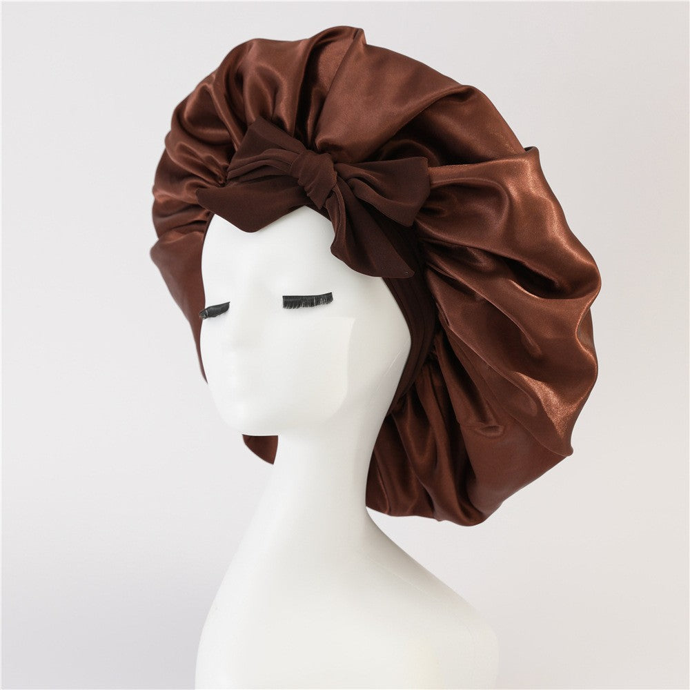 Elastic ribbon bow color Ding round hat solid color night cap wide-brimmed beauty hairdressing head scarf hat V.I.P Digital Presence