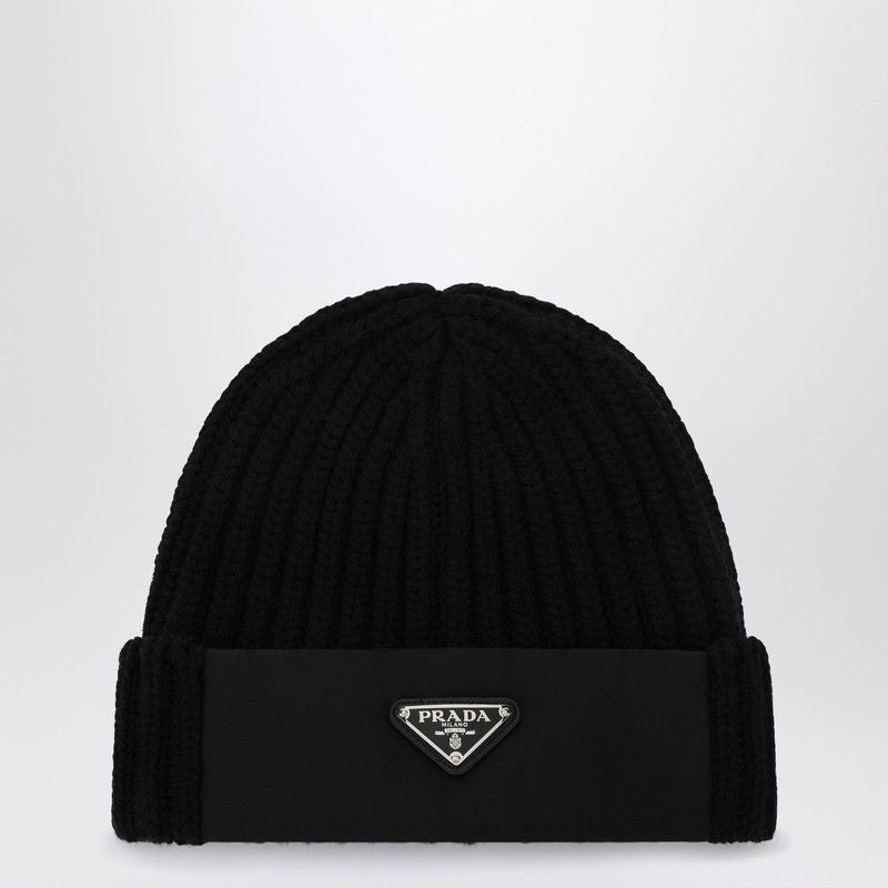 PRADA Wool and Re-Nylon Beanie with Triangle Logo
