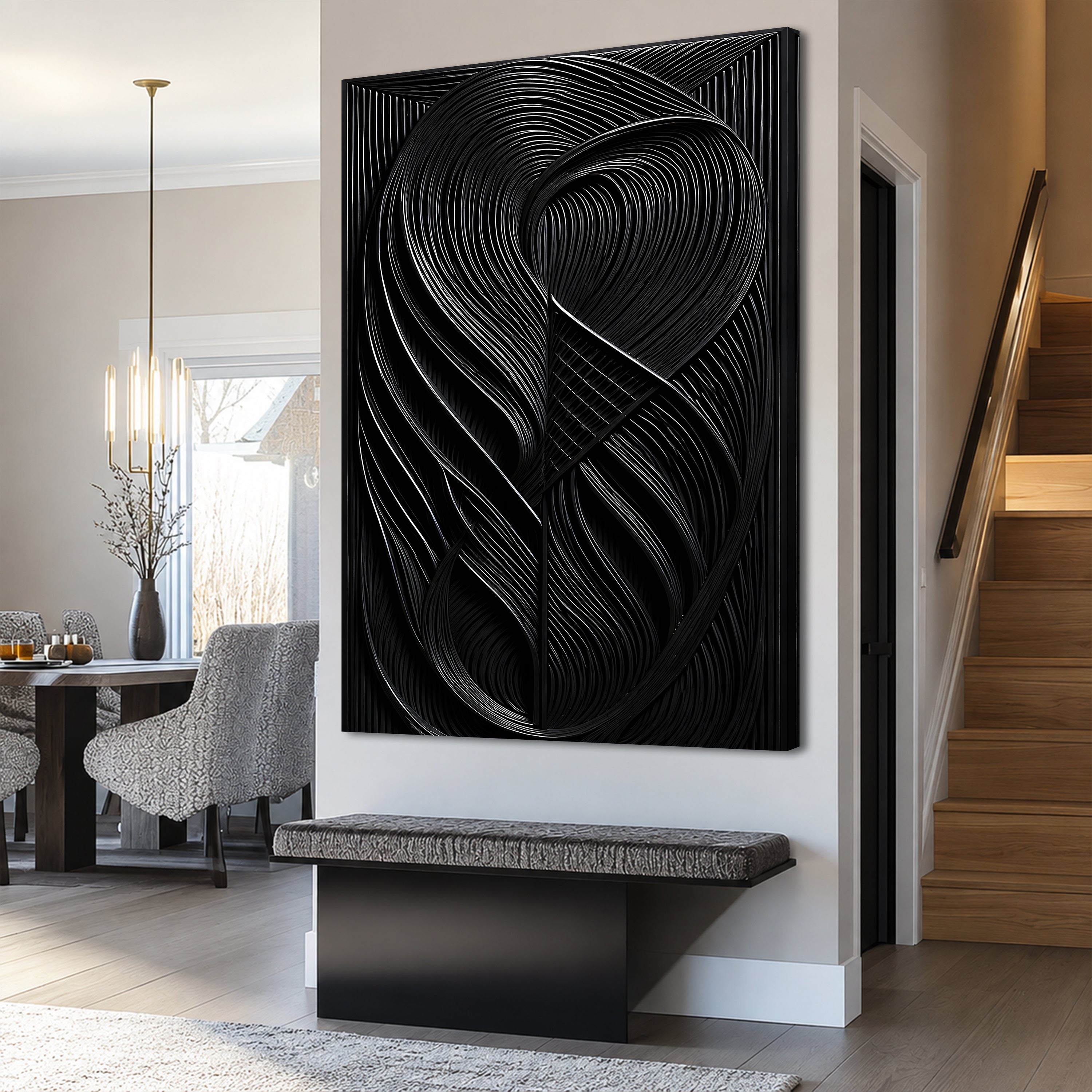 Modern Black Waves Wall Art Tailored Canvases