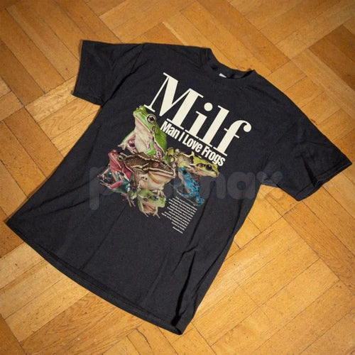 "M.I.L.F. Man I Love Frogs" Funny T-Shirt – Sarcastic Internet Meme Graphic Tee, Premium 100% Cotton Amphibian Fan Top, Soft Lived-In Heavyweight Retro Aesthetic Shirt, Made in USA Pasimax