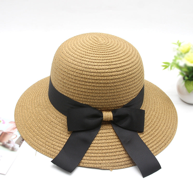 Summer Cap Black Ribbon Decorate Wavy Straw Hat For Girls Hat Kids Sun Cap Baby Beach Hats for Girls Stevvex