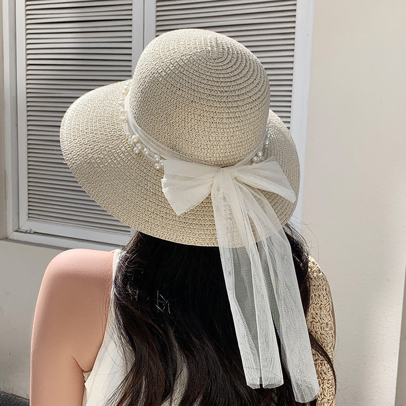 Modern Summer Sun Hat Charming White Bow Design Hat Sun Visor Women's Sun Hat Beach Hat Straw Sun Hat UV Protect Hats For Beach Women's Summer Outdoor Lightweight Hats Vintage Summer Hat Stevvex