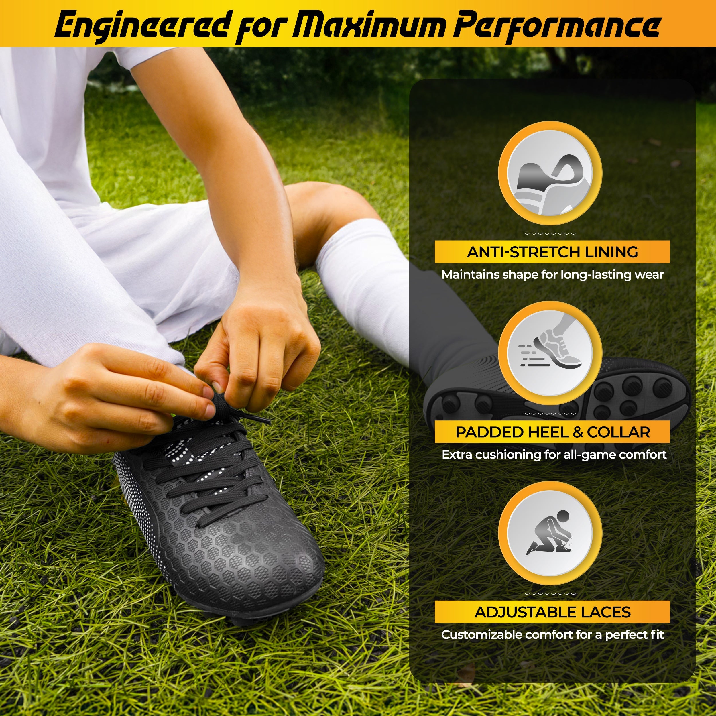 Vizari Youth Stealth Firm Ground Soccer Shoes – Black/White Vizari Sports