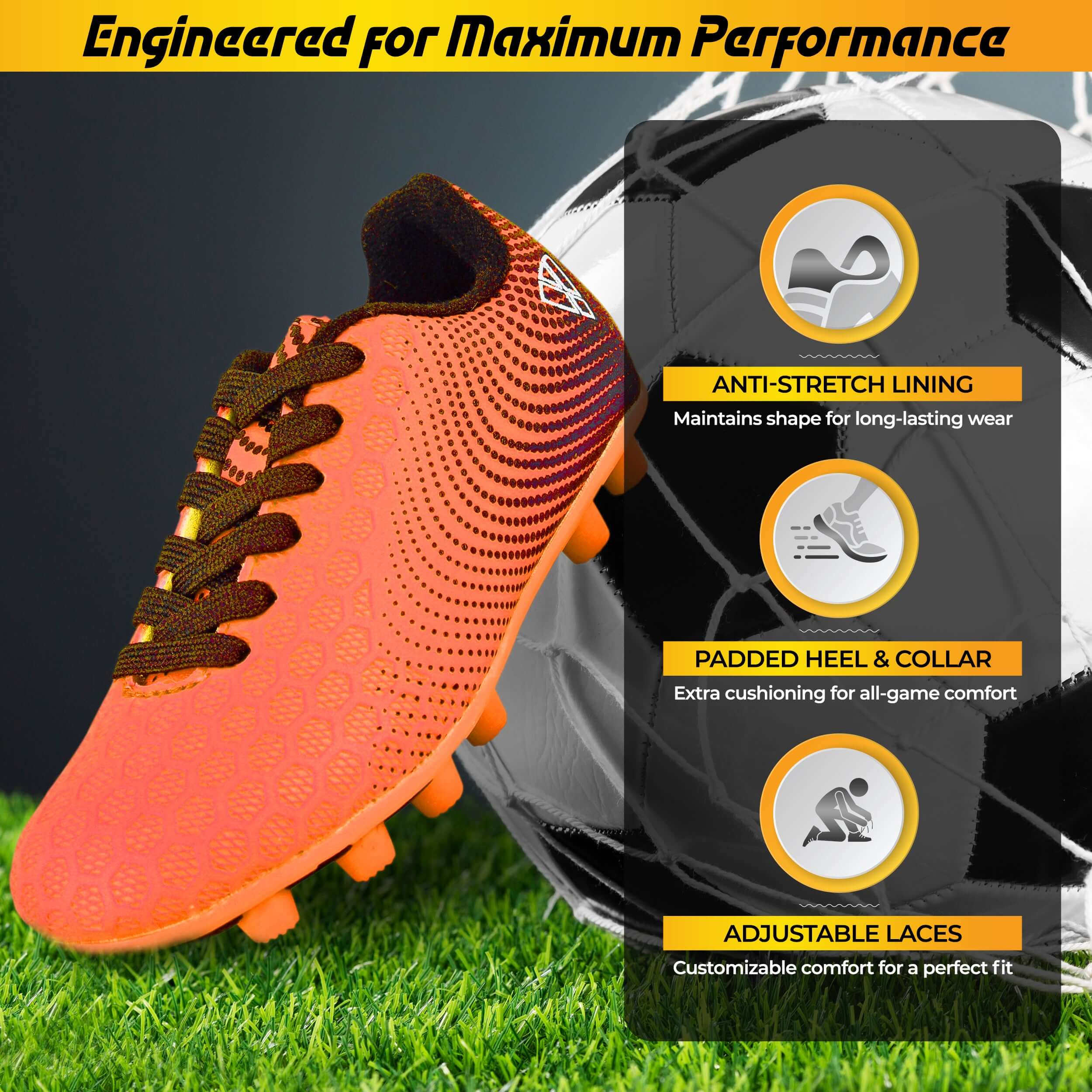 Stealth Firm Ground Soccer Shoes -Orange/Black Vizari Sports