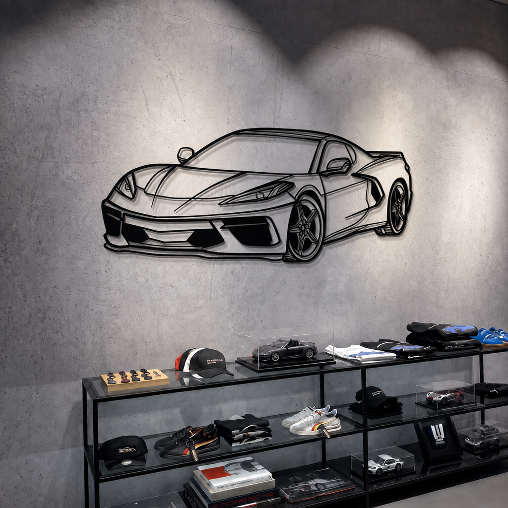 Corvette C8 Perspective Metal Car Wall Art - MT1125 Modello Turbo