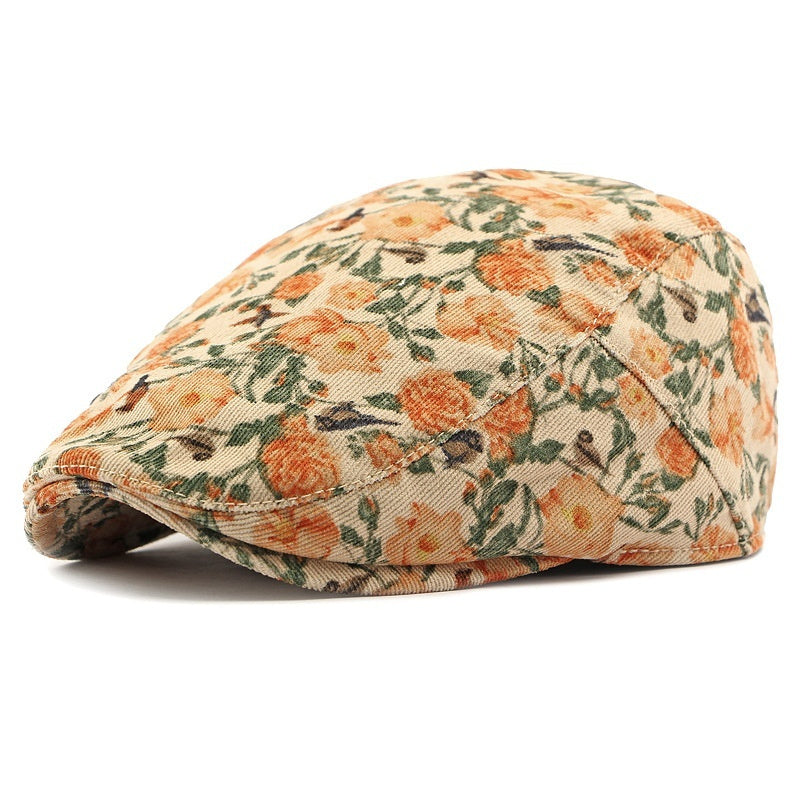 Personalized Ethnic Style Floral Beret Women's British Retro Corduroy FLIPSTYLEZLLC