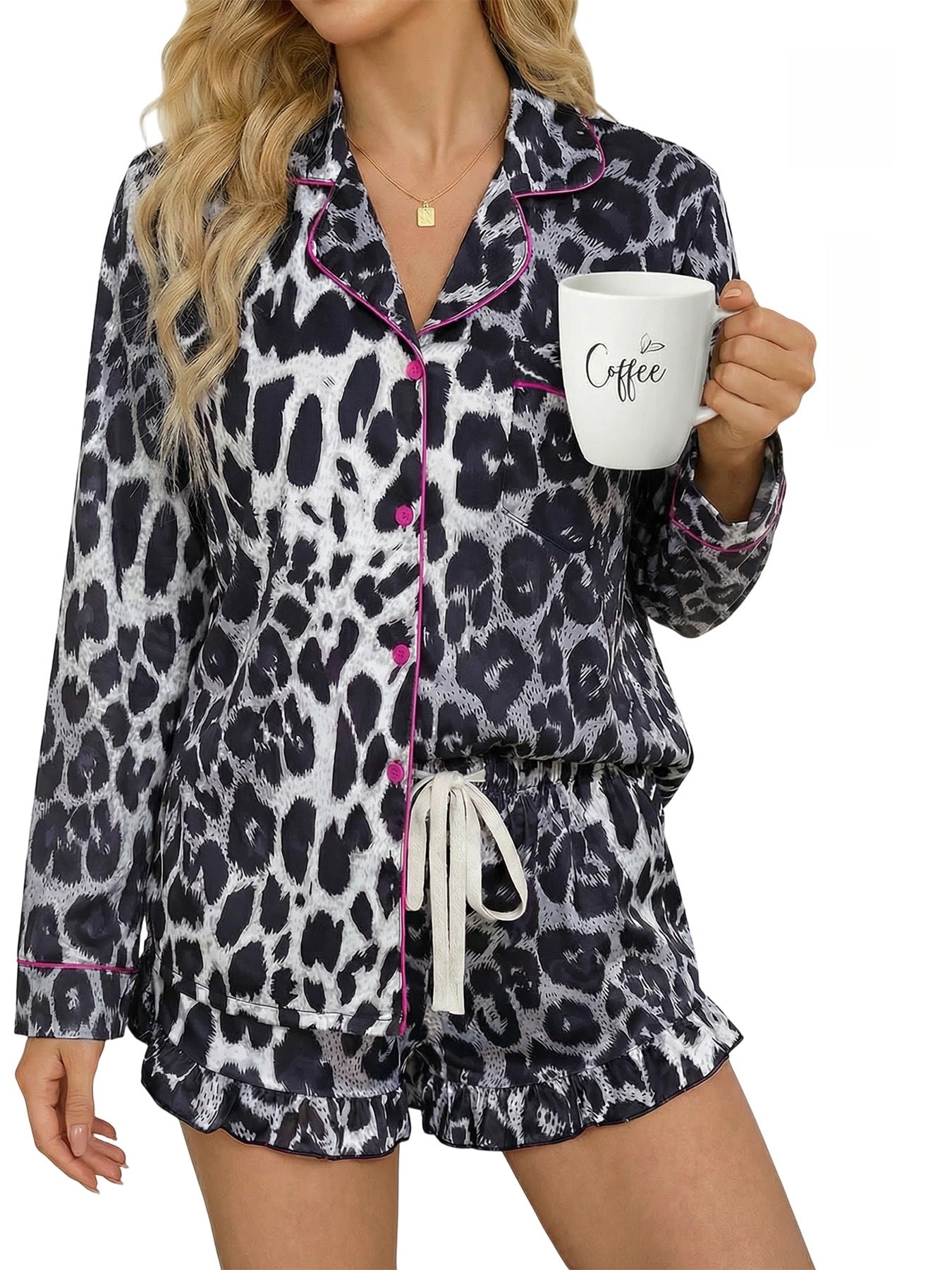 Women’s Milk Silk Leopard Print Pajama Set FitiqueFit