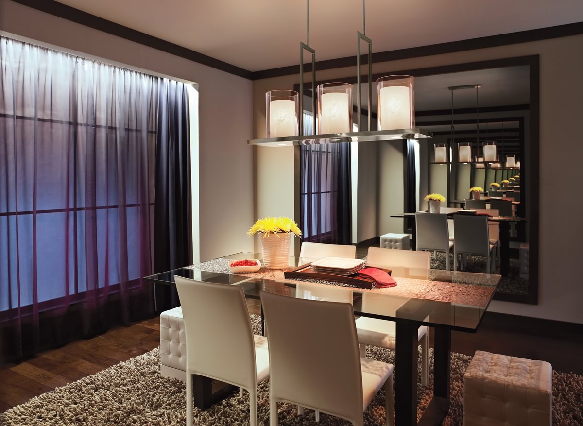 Triad 40"W 6-Light Classic Pewter Finish Clear Glass White Vetro Mica Shades Linear Chandelier by Kichler LampsUSA