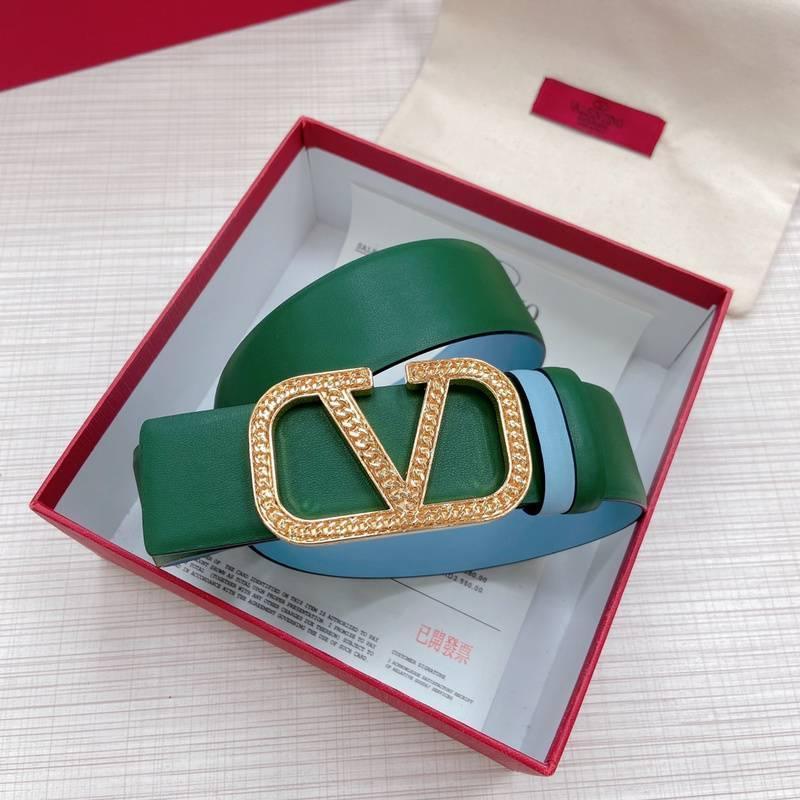 Valentino V logo Hammered Buckle Reversible Wide Signature Belt 'Green/Sky Blue' Banlieue91