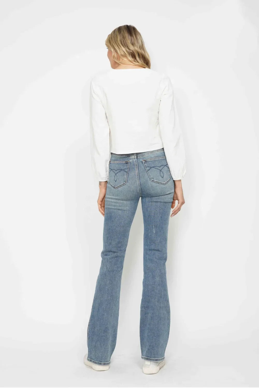 Judy Blue Full Size Tummy Control Back Embroidered Pocket Bootcut Women Jeans Plus Size
