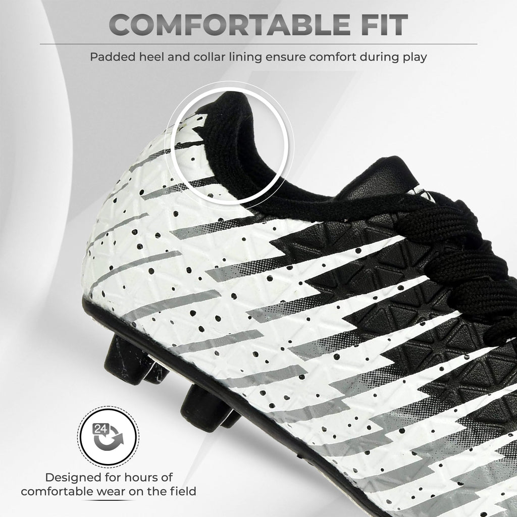 Kids Firm Ground Soccer Cleats – Black/White/Silver