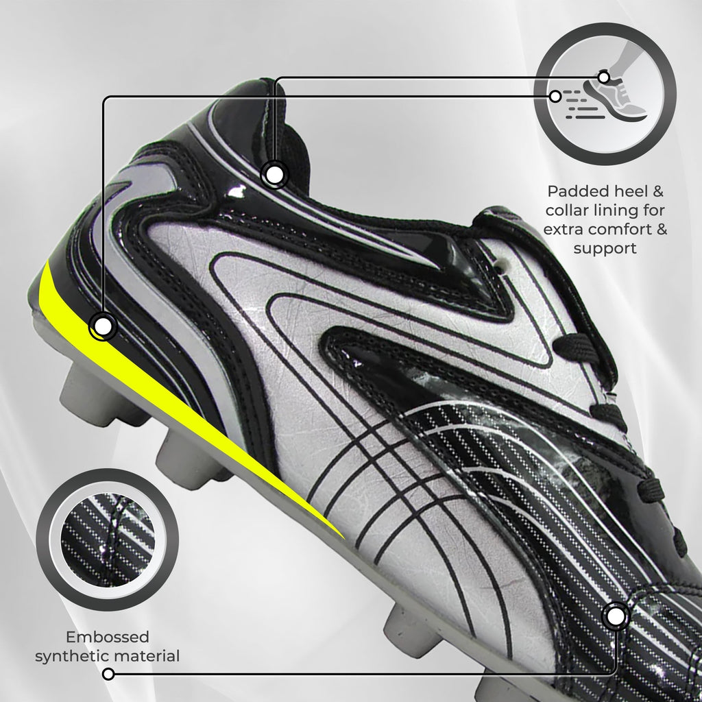 Vizari Youth Striker Firm Ground Soccer Shoes – Black/Silver Vizari Sports