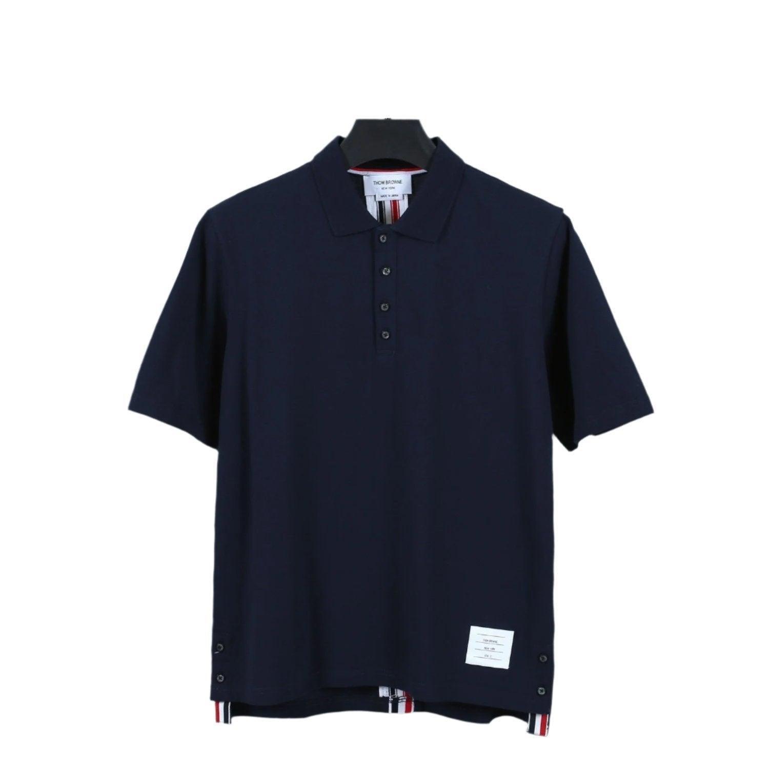 Thom Browne Navy Blue T-Shirt with Collar Banlieue91