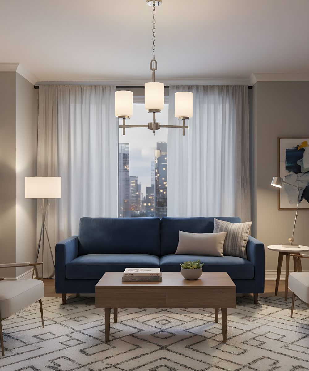 18"W 3-Light LED Chandelier Light Fixture Brushed Nickel Finish with Frosted Opal Glass Shades LampsUSA