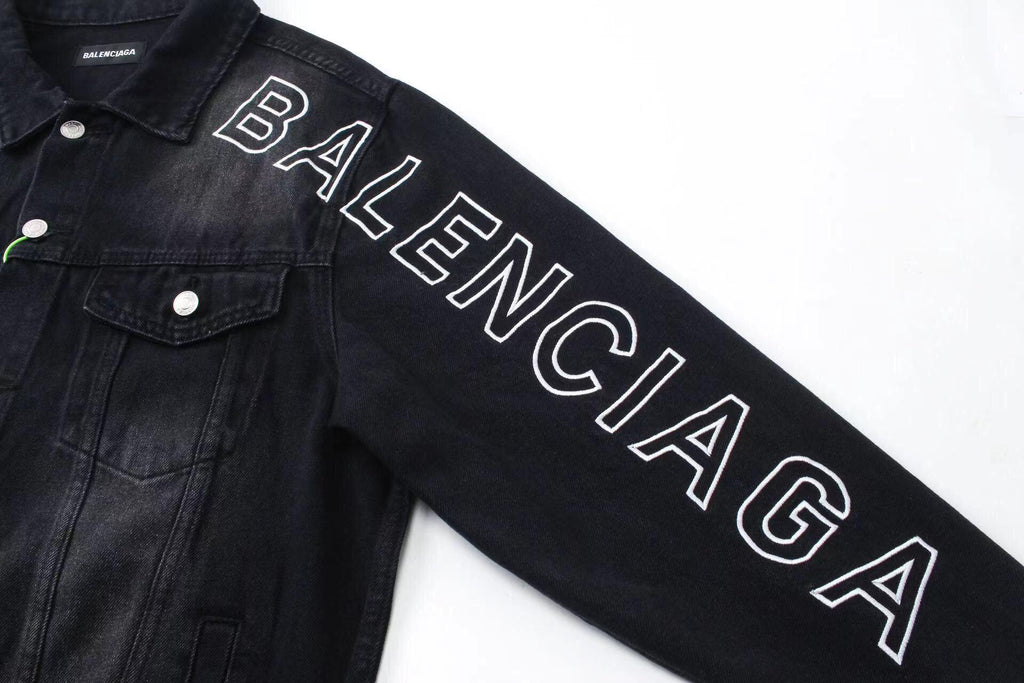 BALENCIAGA UNISEX Embroidered Logo Denim Jacket Sunbleached Black Banlieue91