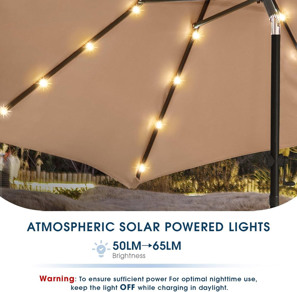 9ft Solar LED Outdoor Umbrella Weatherproof Canopy