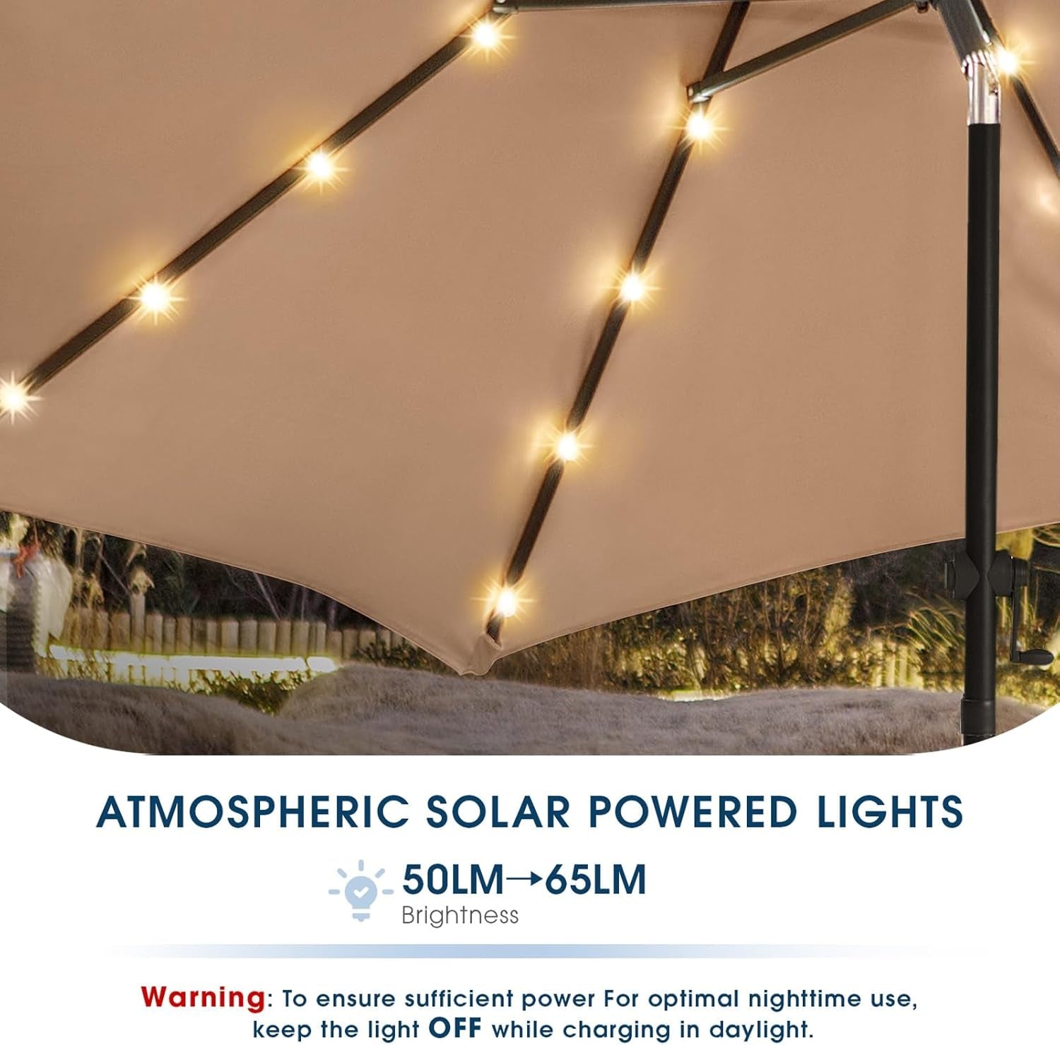9ft Solar LED Outdoor Umbrella Weatherproof Canopy