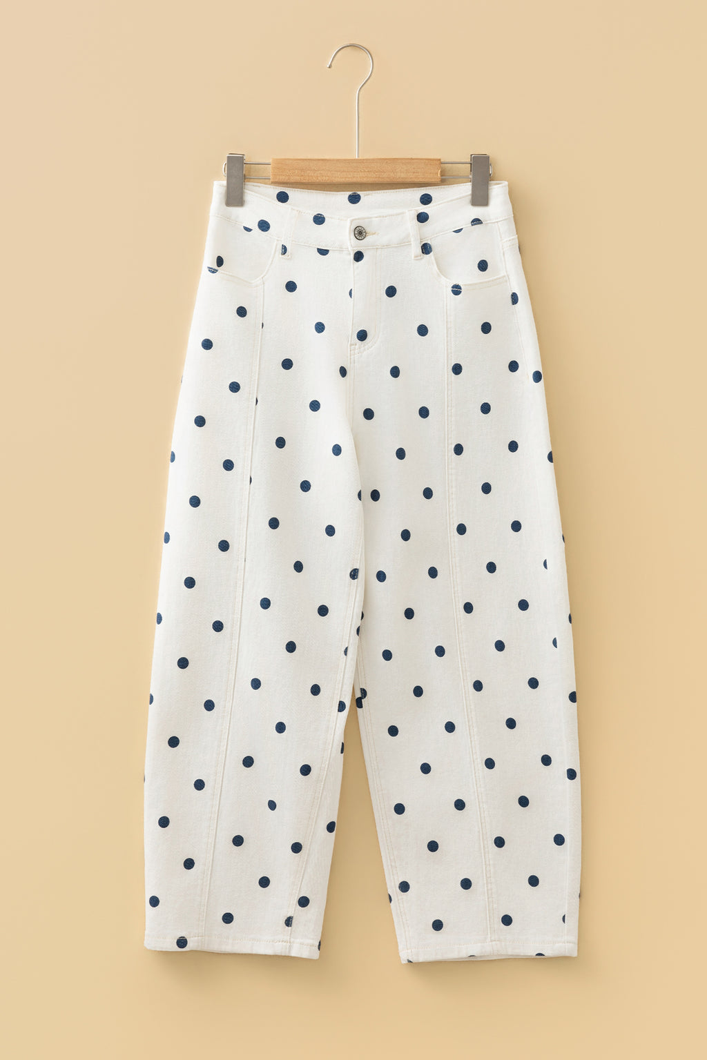 Brown Tailored Seam Polka Dot Print Barrel Casual Jeans