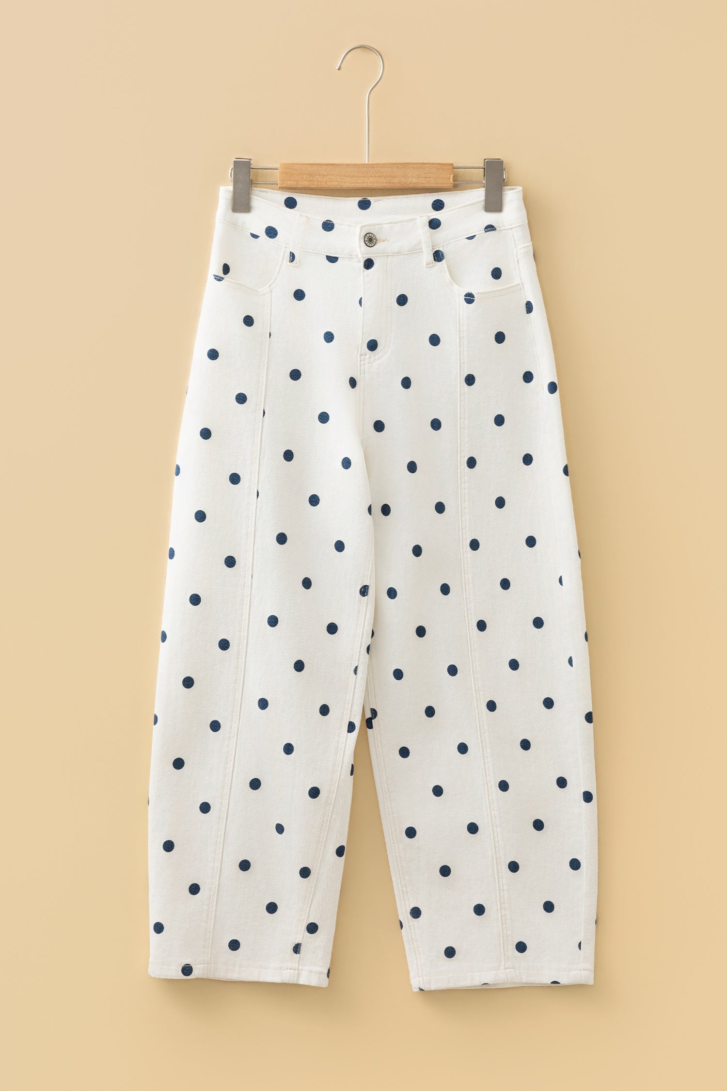Brown Tailored Seam Polka Dot Print Barrel Casual Jeans