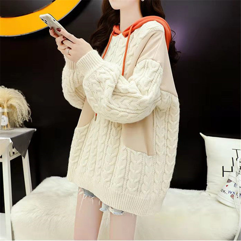 Plus Size Women's Stitching Hooded Sweater New Style FLIPSTYLEZLLC