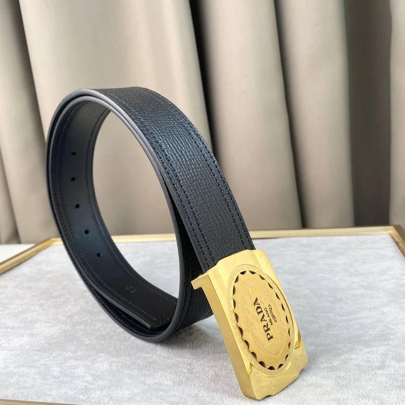 Prada Leather Belt Brushed Golden Buckle 'Black' Banlieue91