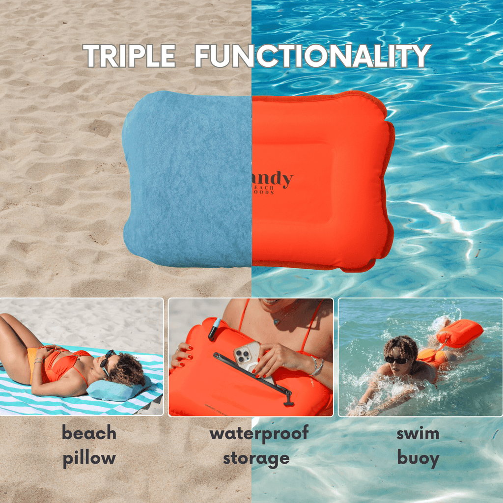 3-in-1 Inflatable Beach Pillow, Waterproof Dry Bag & Swim Buoy Handy Beach Goods