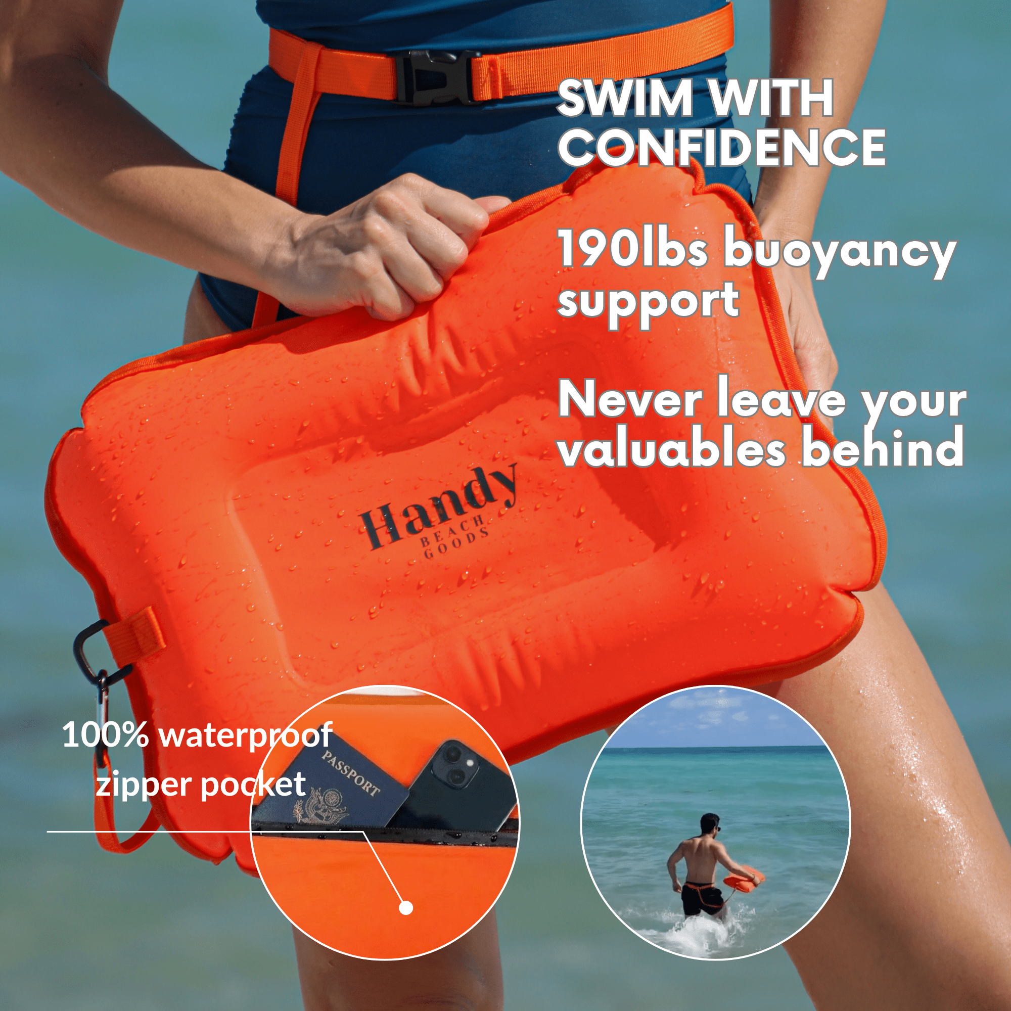 3-in-1 Inflatable Beach Pillow, Waterproof Dry Bag & Swim Buoy Handy Beach Goods