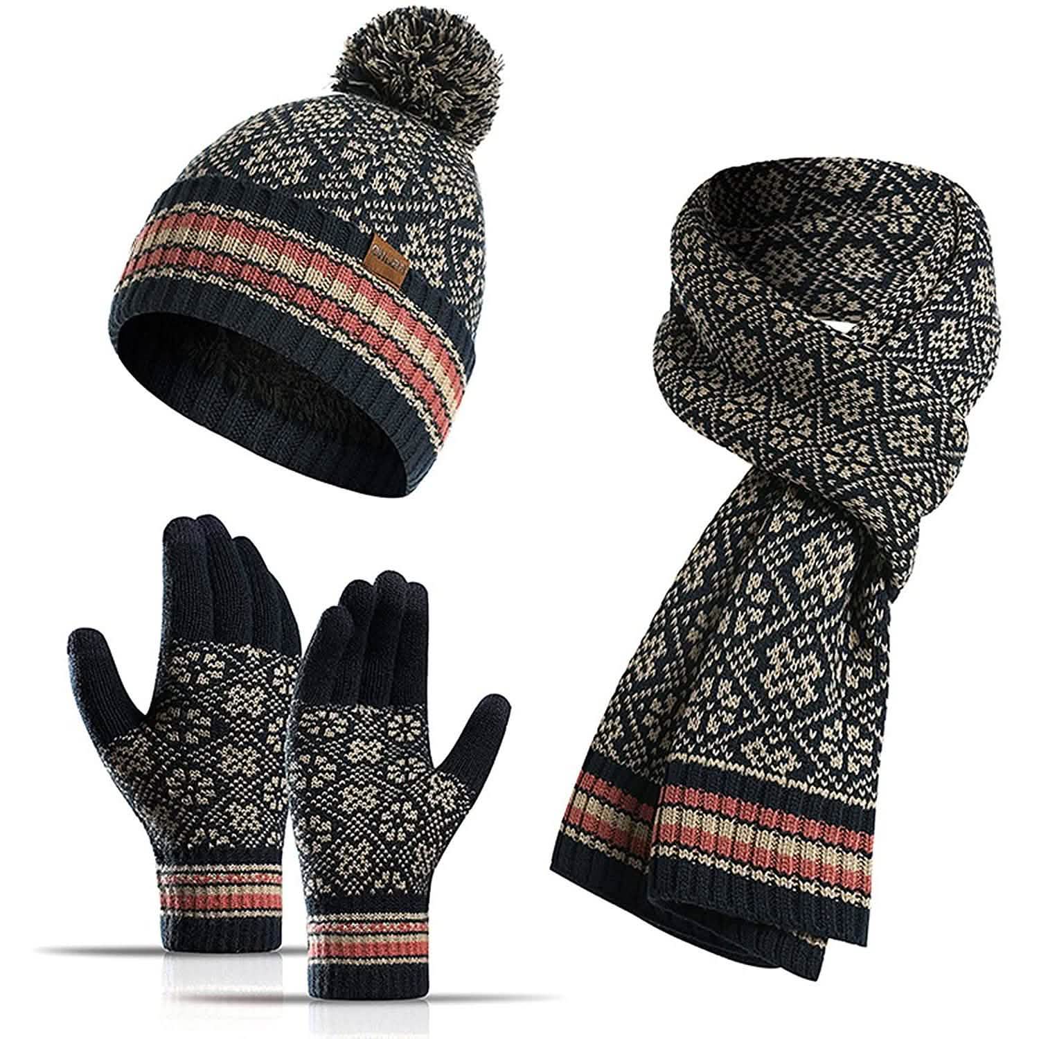 3-in-1 Soft Warm Thick Cable Knitted Beanie Hat Scarf and Gloves Winter Set DailySale