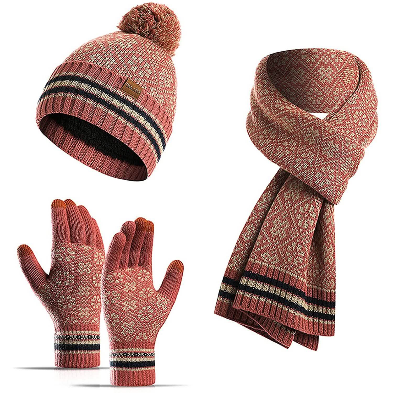 3-in-1 Soft Warm Thick Cable Knitted Beanie Hat Scarf and Gloves Winter Set DailySale