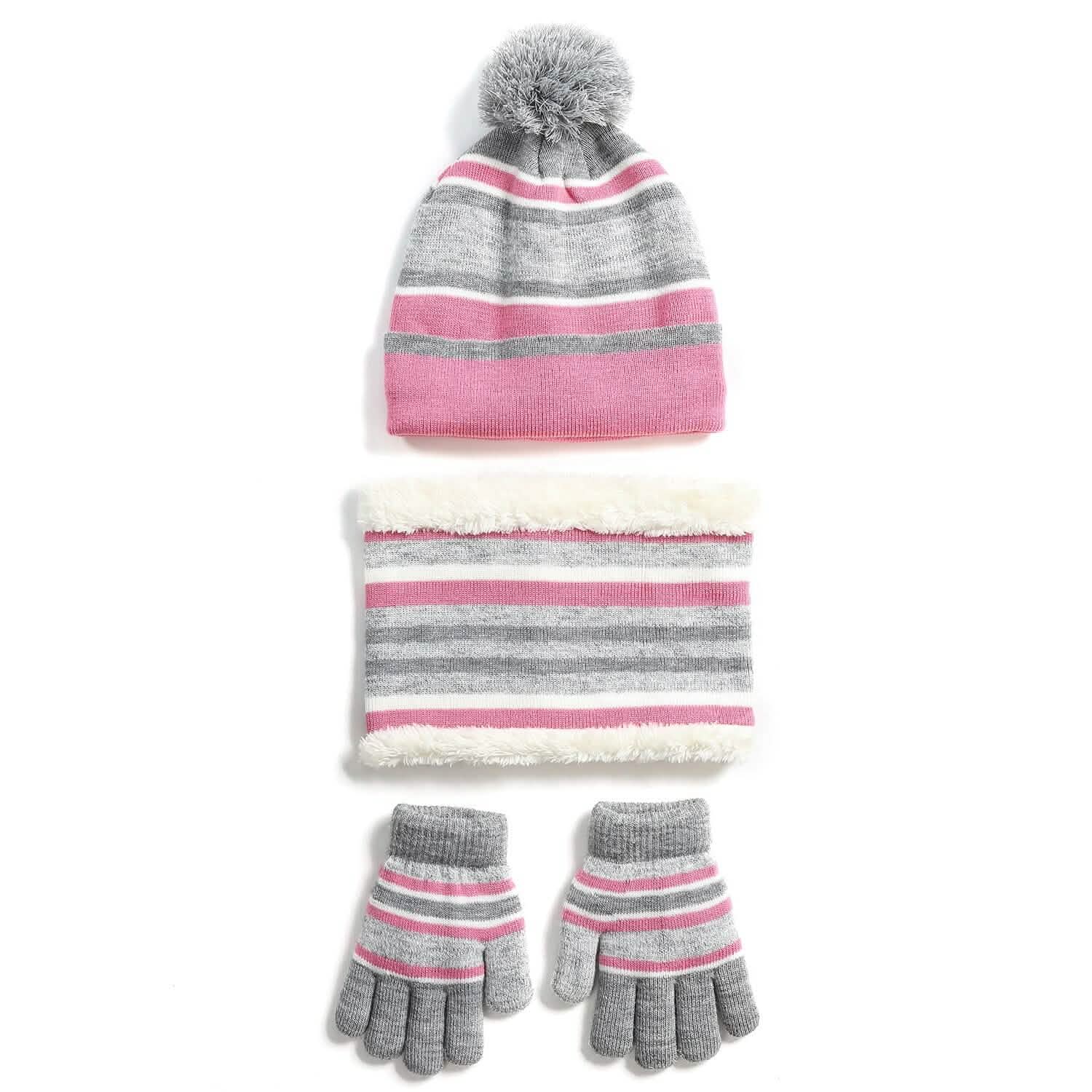 3-Piece Set: Winter Kids Knitted Warm Beanie Hat and Glove for 4-7 Years Old DailySale