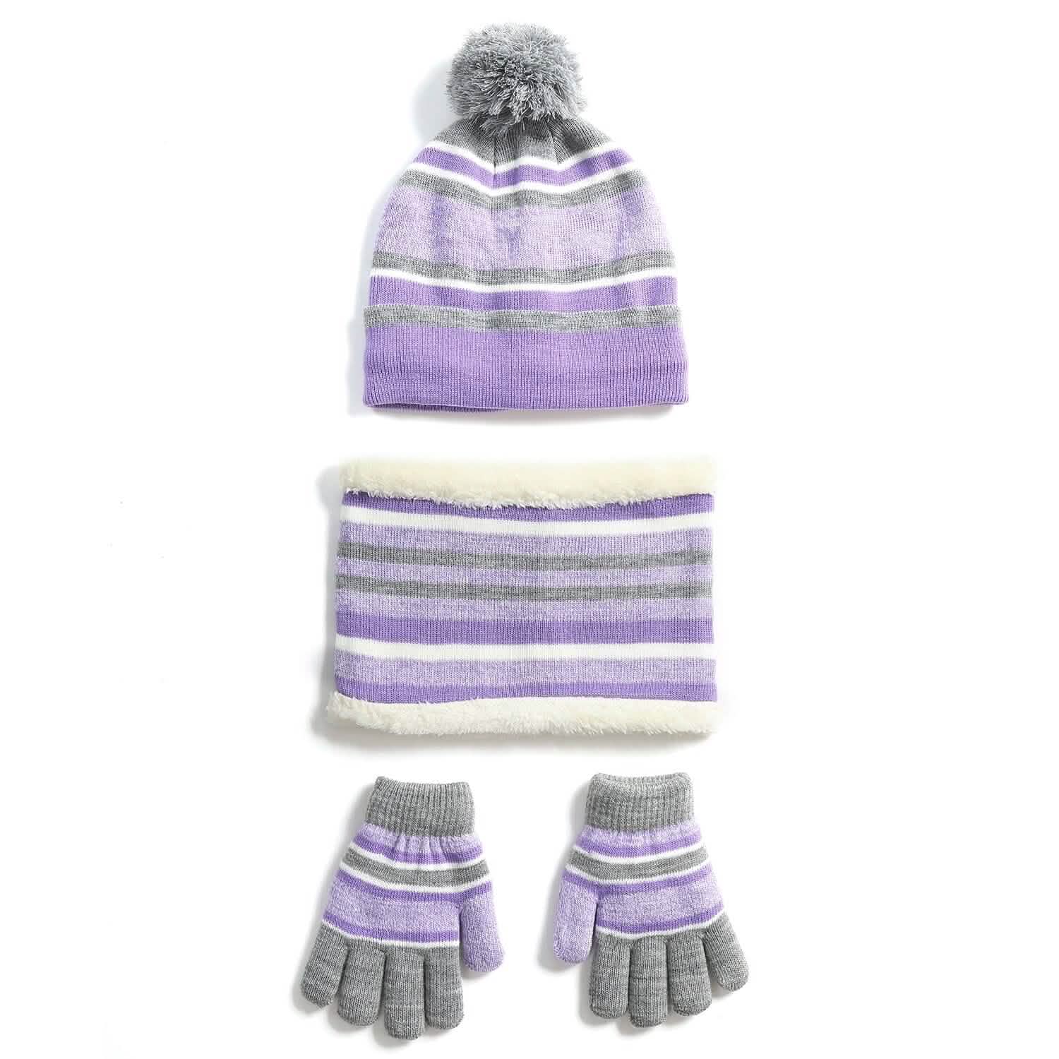3-Piece Set: Winter Kids Knitted Warm Beanie Hat and Glove for 4-7 Years Old DailySale