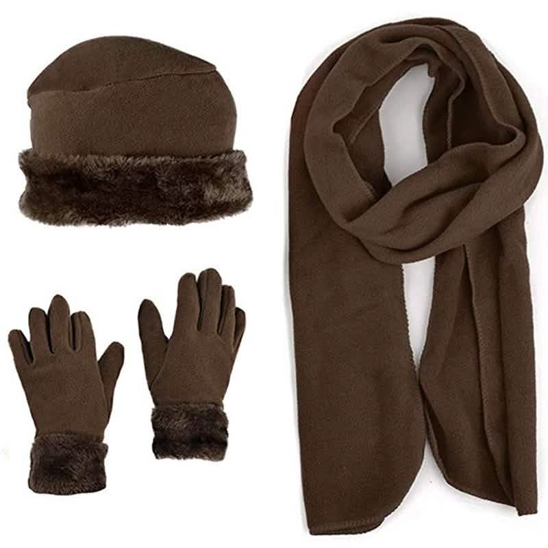 3-Piece Set: Women's Warm Fleece Winter Set Fur Trim DailySale