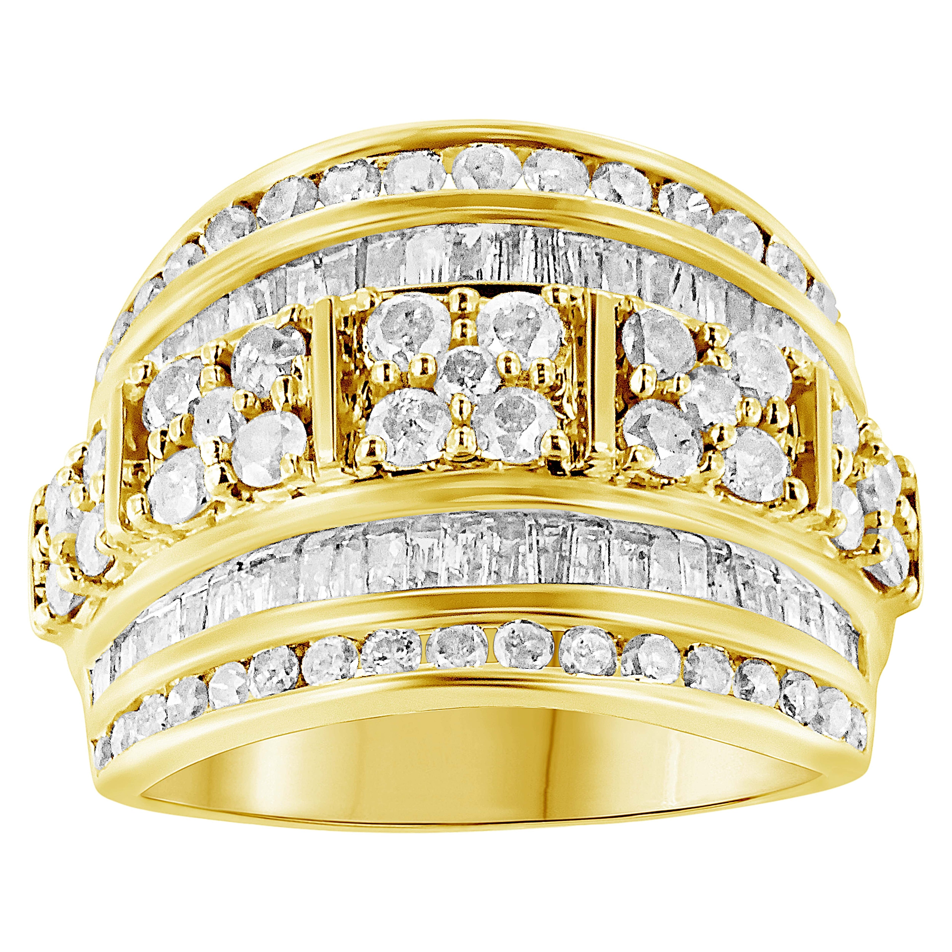 .925 Sterling Silver 2.0 Cttw Round & Baguette Cut Diamond Multi-Row Channel Set Tapered Cocktail Fashion Ring (I-J Color, I3 Clarity) - Size 7 Bids.com