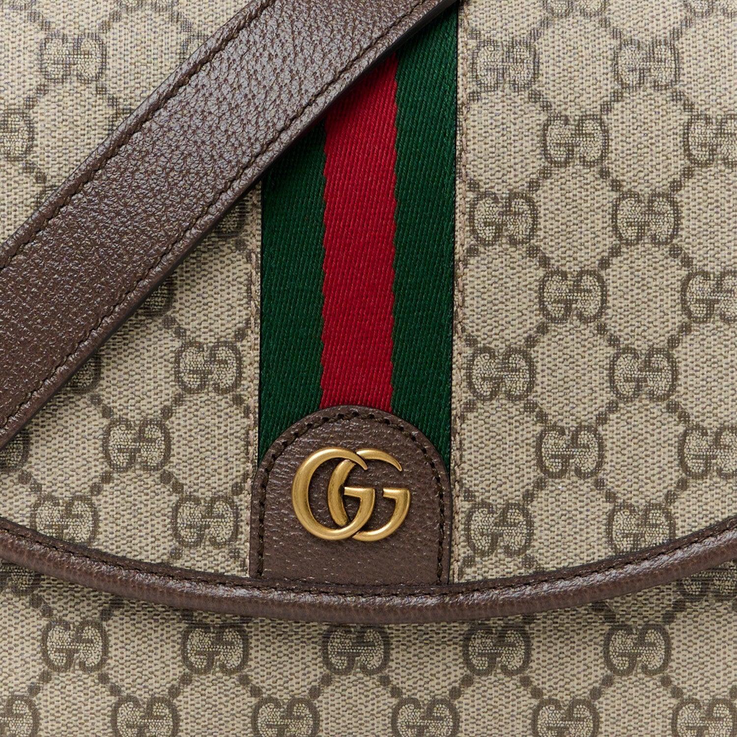 Gucci GG Supreme Monogram Textured Dollar Calfskin Ophidia Flap Shoulder Bag Beige Ebony New Acero Banlieue91