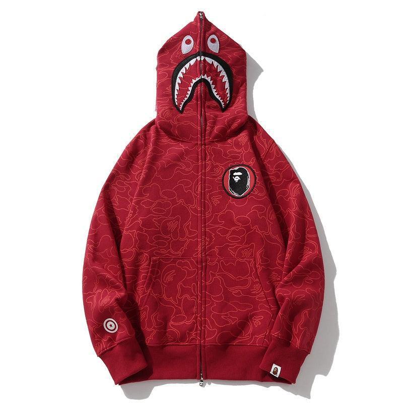 BAPE Line Camo Shark Full Zip Hoodie A Bathing Ape 'Red' Banlieue91