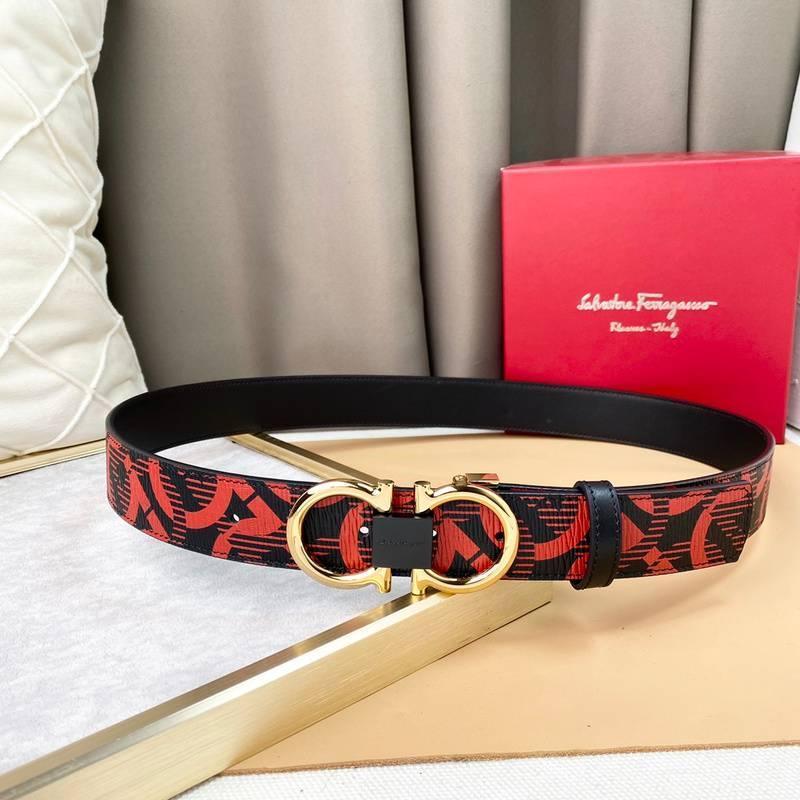 Salvatore Ferragamo Adjustable & Reversible Logo All Over Men Belt 'Red/Black' Banlieue91