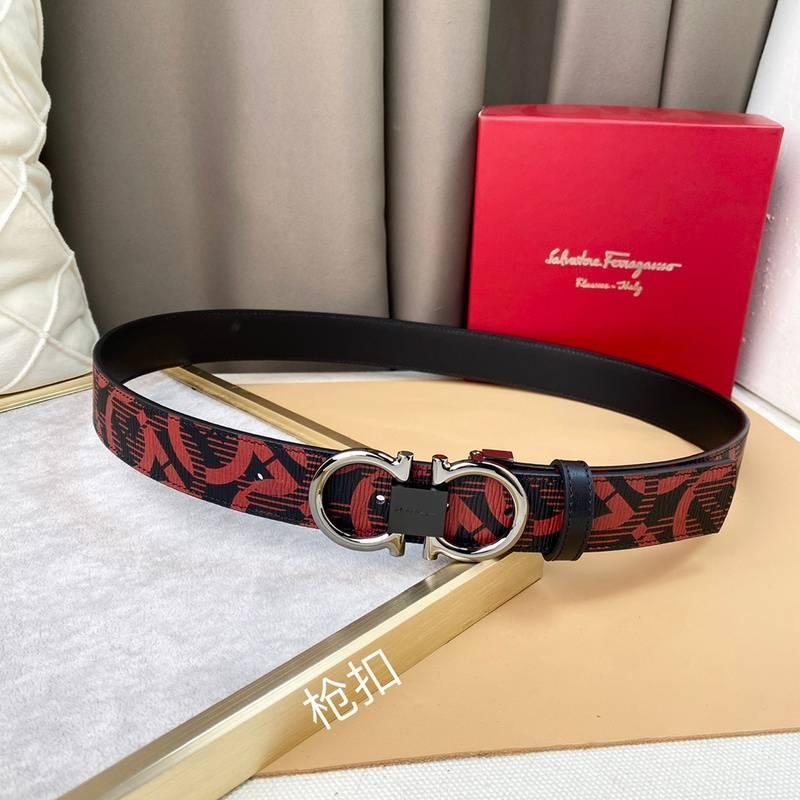 Salvatore Ferragamo Adjustable & Reversible Logo All Over Men Belt 'Red/Black' Banlieue91