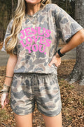 Multicolour JESUS LOVES YOU Camouflage Print Shot Two Piece Set